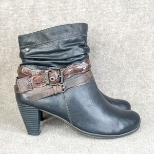 Pikolinos Boots‎ Womens 41/ 10.5 Verona Black Brown Leather Block Heel Western